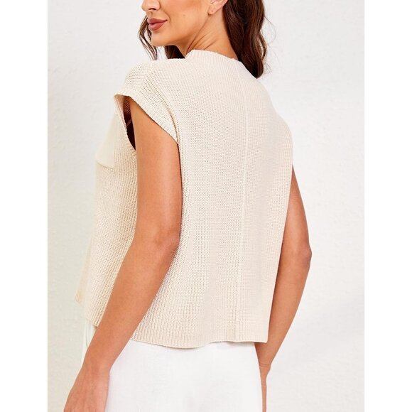 Women's Solid Sleeveless Vest Mock Neck Cap Sleeve Knitwear Sweater Tops - Picture 4 of 6